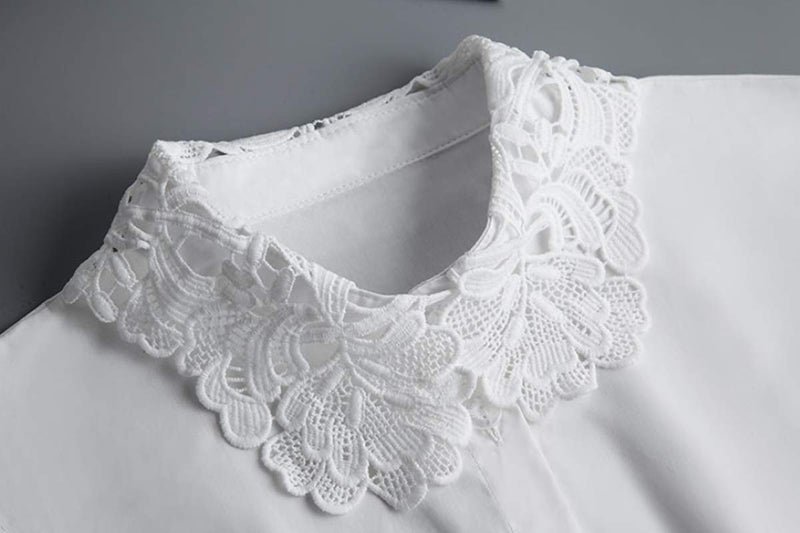 YAKEFJ Lady Half-Shirt Blouse Detachable Lace Chiffon Fake Collar Faux Collar (08WHITE) - Image 4